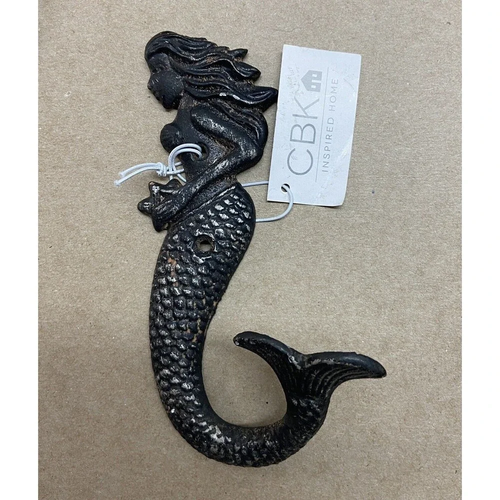 CBK Brown Mermaid Cast Iron Wall Hook Bathroom Coastal Beach Decor 7 inch